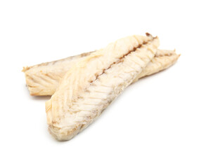 Delicious canned mackerel fillets on white background