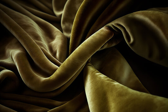 silk fabric background, Olive-colored velvet fabric, curves, undulations, velvet fabric for background or texture