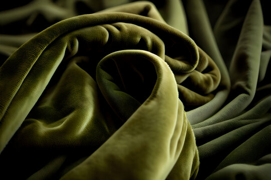 silk fabric with Olive curves, undulations, olive-colored velvet fabric for background