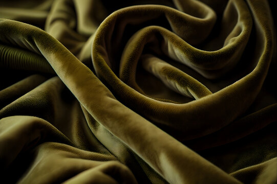 Olive-colored velvet fabric, curves, undulations, olive-colored velvet fabric for background or texture