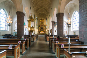 Fototapeta na wymiar Sankt Jacobs red Church in Stockholm central interior