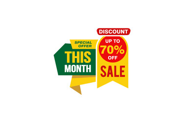 70 Percent THIS MONTH offer, clearance, promotion banner layout with sticker style. 
