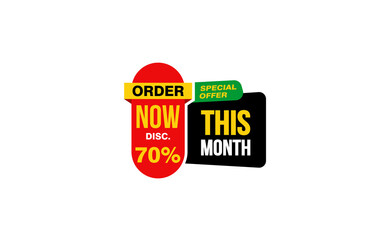 70 Percent THIS MONTH offer, clearance, promotion banner layout with sticker style. 
