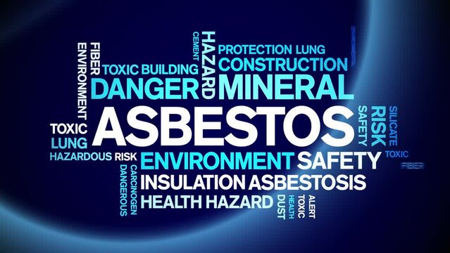 Asbestos animated tag word cloud;text design animation kinetic typography seamless loop.