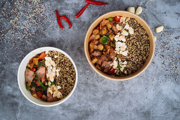 Healthy Thai food delivery quinoa with ingredients