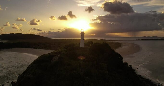 drone at the shells lighthouse located on mel island paran&aacute; brazil