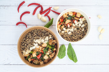 Thai dishes on delivery with healthy quinoa laarb vegetarian