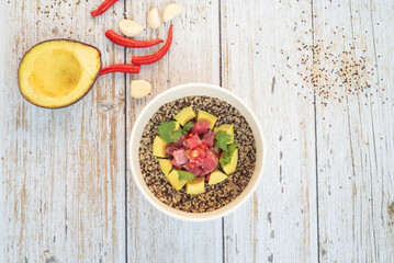 Tuna and avocado delivery power bowls healthy poke bowls 