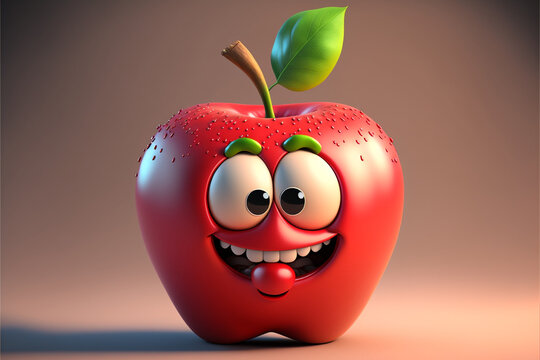 Cute smiling cartoon an Apple Character, Generative AI.