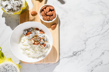 cottage cheese with almonds and pitahaya
