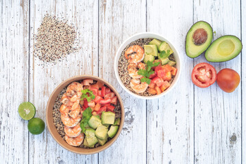 Take away healthy bowls with shrimps
