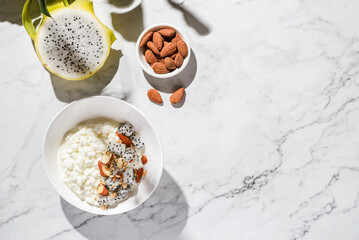 cottage cheese with almonds and pitahaya