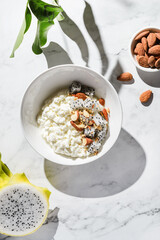 cottage cheese with almonds and pitahaya