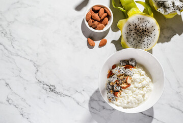 cottage cheese with almonds and pitahaya