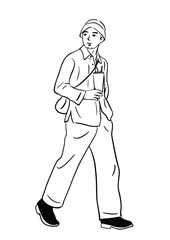 man walking casual style street wear man hand drawn art illustration