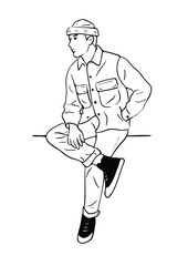 man sitting in the park people living in hand drawn line cities