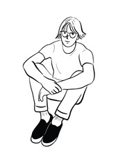 man sitting in the park people living in hand drawn line cities