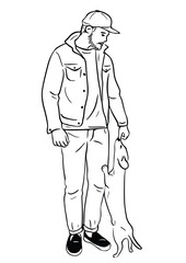 Man Walking Dog casual style man wearing street art hand drawn illustration