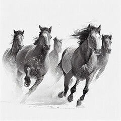 dynamic horses galloping through the wilderness