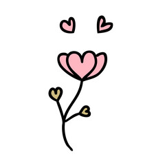 Hand drawn Valentine flower in simple doodle style. Perfect for tee, stickers, cards. Isolated vector illustration for decor and design.