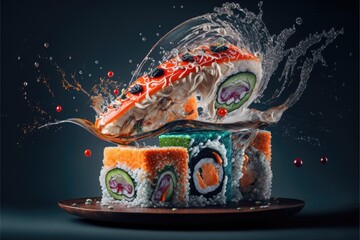 Sushi illustration,Japanese Traditional Cuisine, ai, Generative