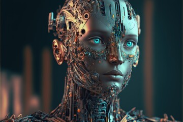 Humanoid artificial intelligence concept, Digital illustration, Generative AI