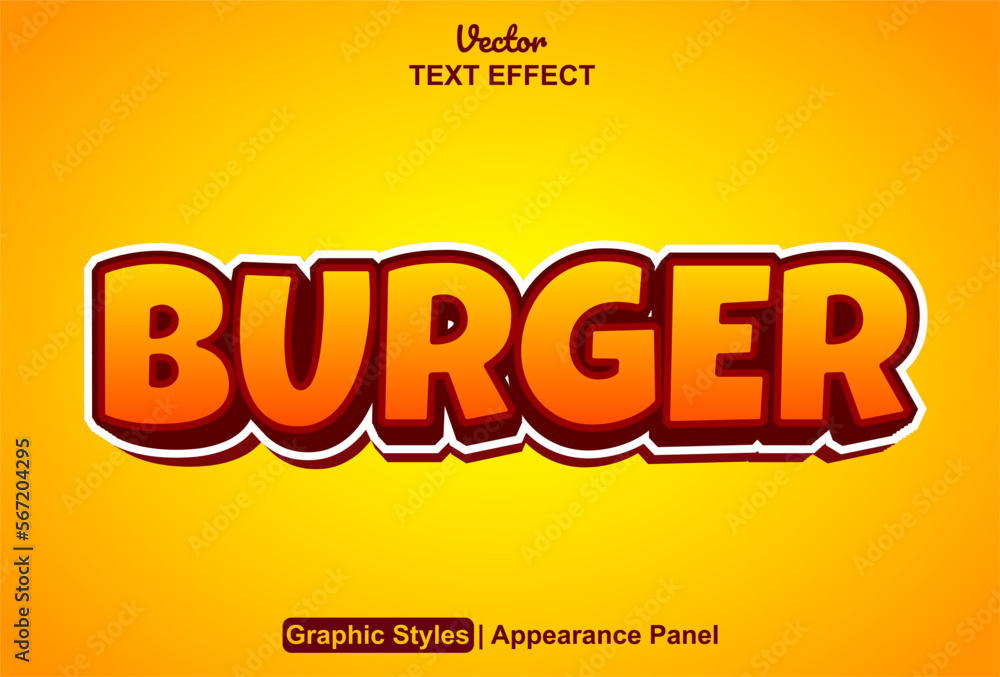 Poster burger text effect with graphic style and editable.