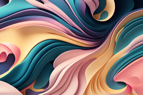 Abstract Colorful Background With Pastel Multi Color Waves Motion, Generative Ai