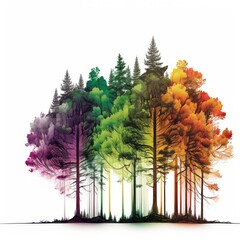 Illustration of colorful treeline - Graphic - Isolated on White - Created with Generative AI