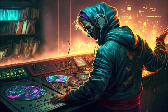 Illustration of a metaverse dj in action - Created with generative ai