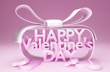 Calligraphic valentines day  pink texture and realistic ribbon pink luxury. Send my love, 3d rendering
