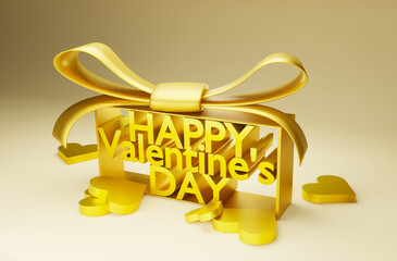 Calligraphic valentines day golden texture and realistic ribbon golden luxury. Send my love, 3d rendering