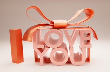 Calligraphic valentines day and the message i love you orange texture and realistic ribbon orange luxury. Send my love, 3d rendering