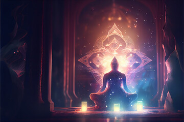 Fototapeta na wymiar Illustration of spiritual awakening enlightenment meditation. Generative AI