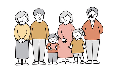 家族が集合しているイラスト素材　イエロー