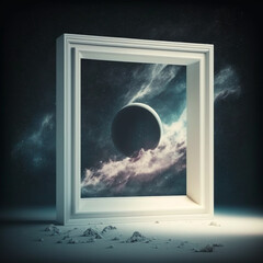 Surreal Painting of the moon in a frame 