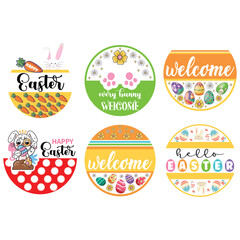 Easter Welcome Sign Bundle, Round Door Hanger SVG, Easter Sign Svg, Farmhouse Spring Door Decor, Glowforge, Png, Dxf, Svg Files for Cricut