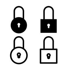 Black and white icon of padlocks. Vector set of a lock. Security logo on white background.