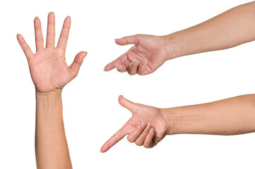 Hands gesture and showing  on white background.