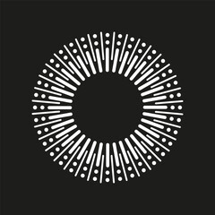 White circle rays black background. Magic circle. Vector illustration.