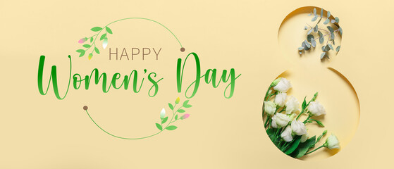 Greeting card for Women's Day with figure 8 and flowers