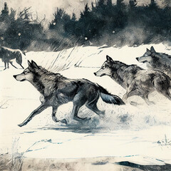 wolves running in the wilderness