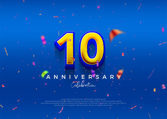 10th Anniversary, in luxurious blue. Premium vector background for greeting and celebration.