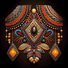 Colorful geometric tribal ornamental abstract background. Decorative embroidery texture pattern, detailed african textile. Geometric boho style ornamental AI generated pattern.