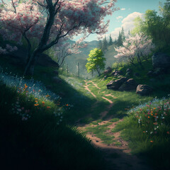 Illustration of the spring landscape