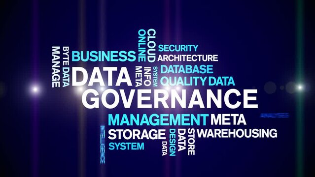 4k Data Governance Animated Tag Word Cloud;Text Design big data Animation typography seamless loop.