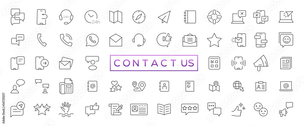 Poster set of simple contact us icons for web and mobile app. social media network icon call us email mobil