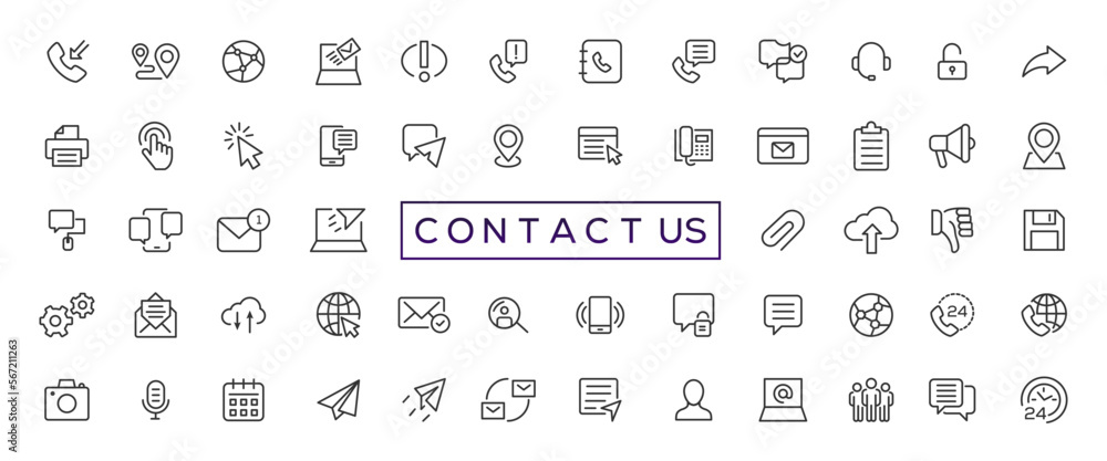 Poster set of simple contact us icons for web and mobile app. social media network icon call us email mobil