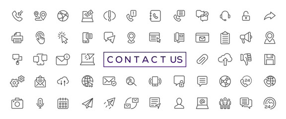 Fototapeta na wymiar Set of simple Contact us icons for web and mobile app. Social Media network icon call us email mobile signs. Customer service. Contact support sign and symbols
