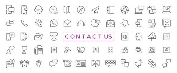 Fototapeta na wymiar Set of simple Contact us icons for web and mobile app. Social Media network icon call us email mobile signs. Customer service. Contact support sign and symbols
